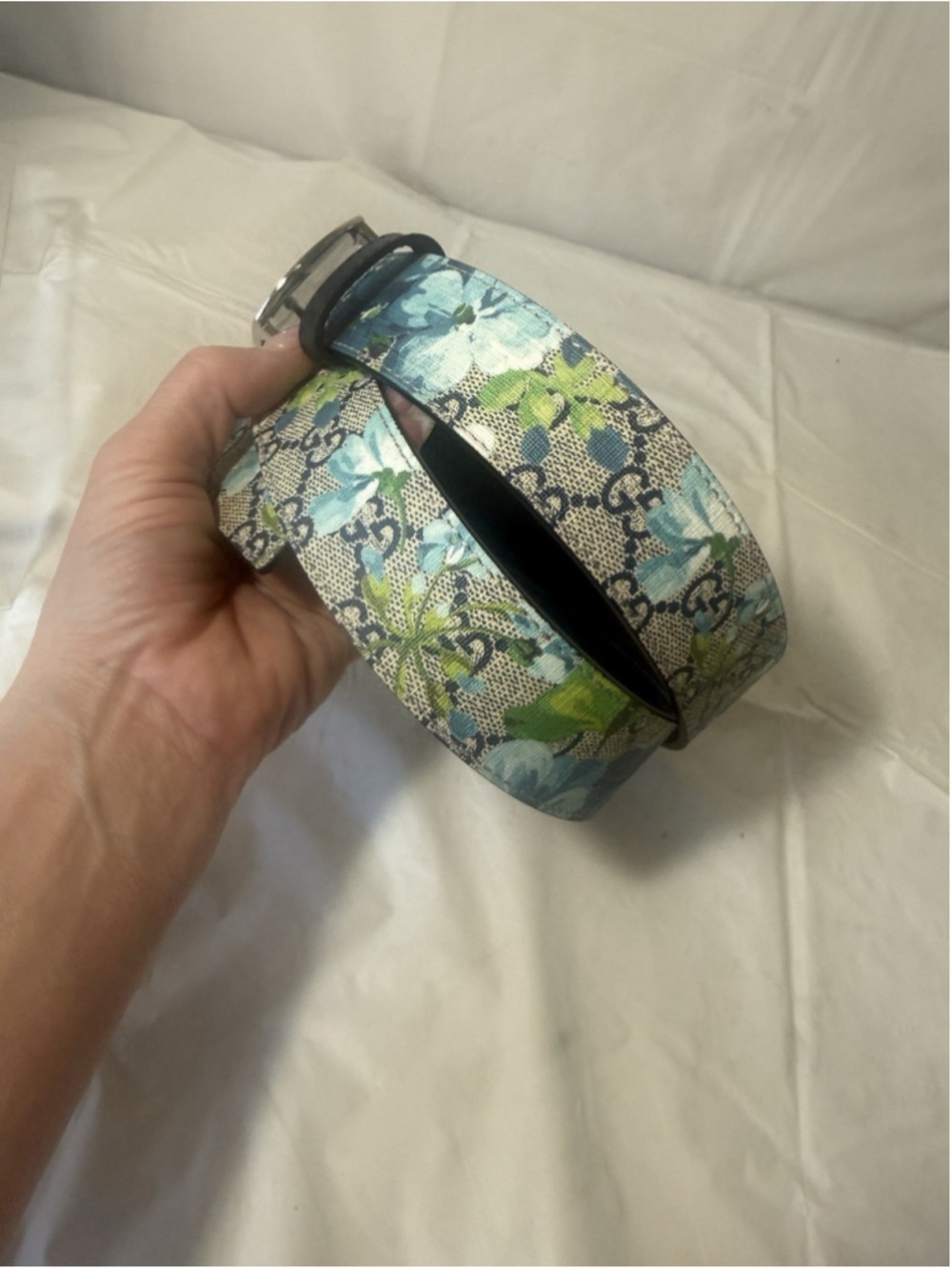 Gucci Gucci Silver Buckle Blue GG Supreme Coated Canvas Belt 95/38 floral - Picture 7 of 16